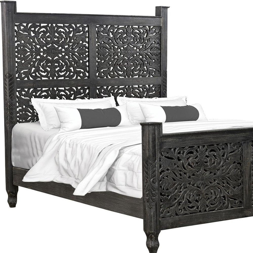 Three Piece Black Solid Wood Bedroom Set on a white background