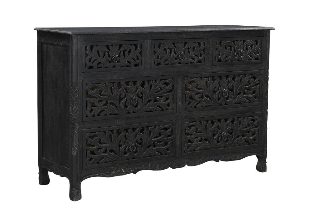 Three Piece Black Solid Wood Bedroom Set on a white background