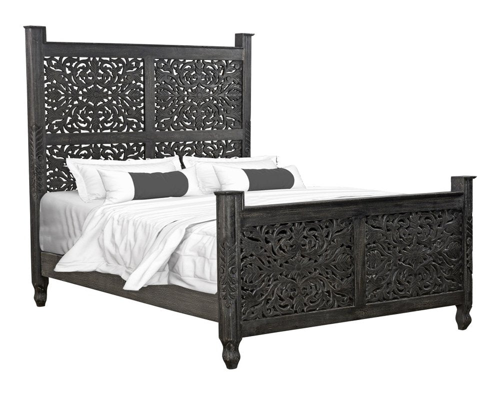 Three Piece Black Solid Wood Bedroom Set on a white background