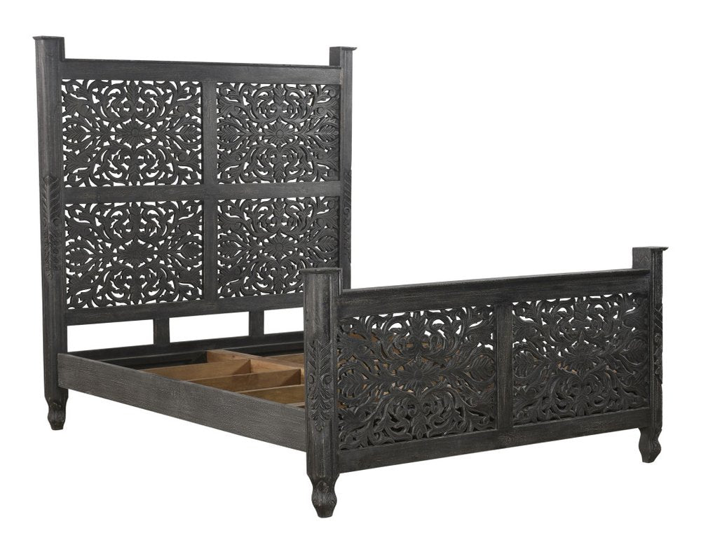Three Piece Black Solid Wood Bedroom Set on a white background