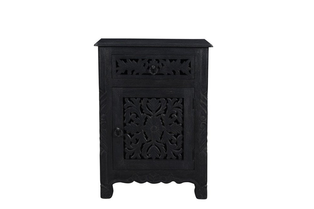 Three Piece Black Solid Wood Bedroom Set on a white background