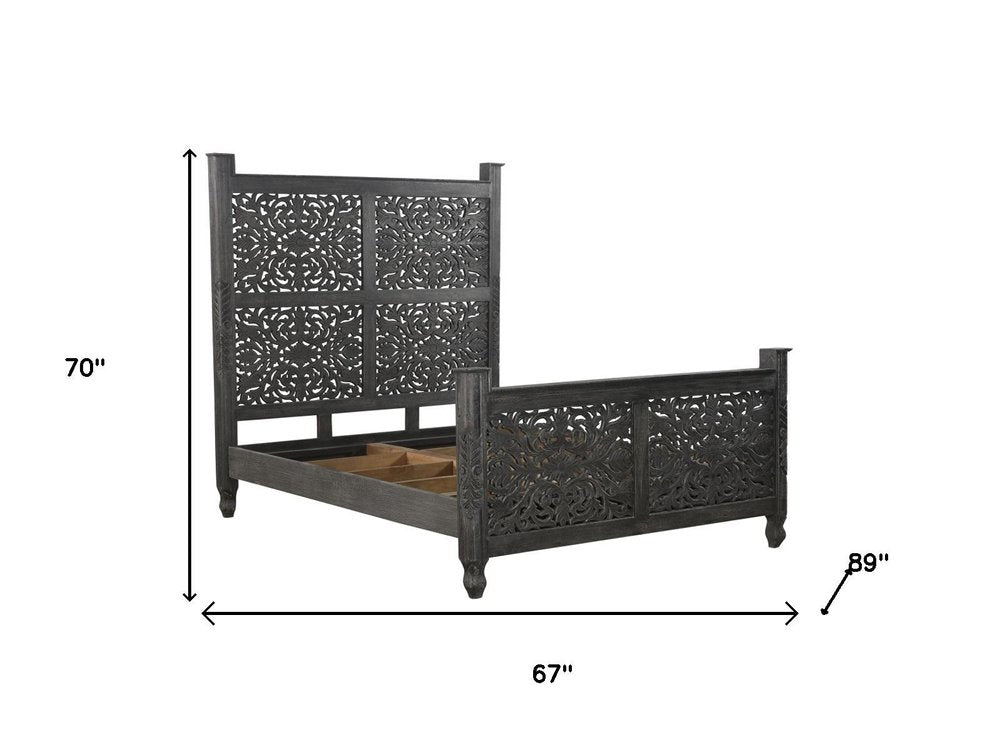 Three Piece Black Solid Wood Bedroom Set on a white background