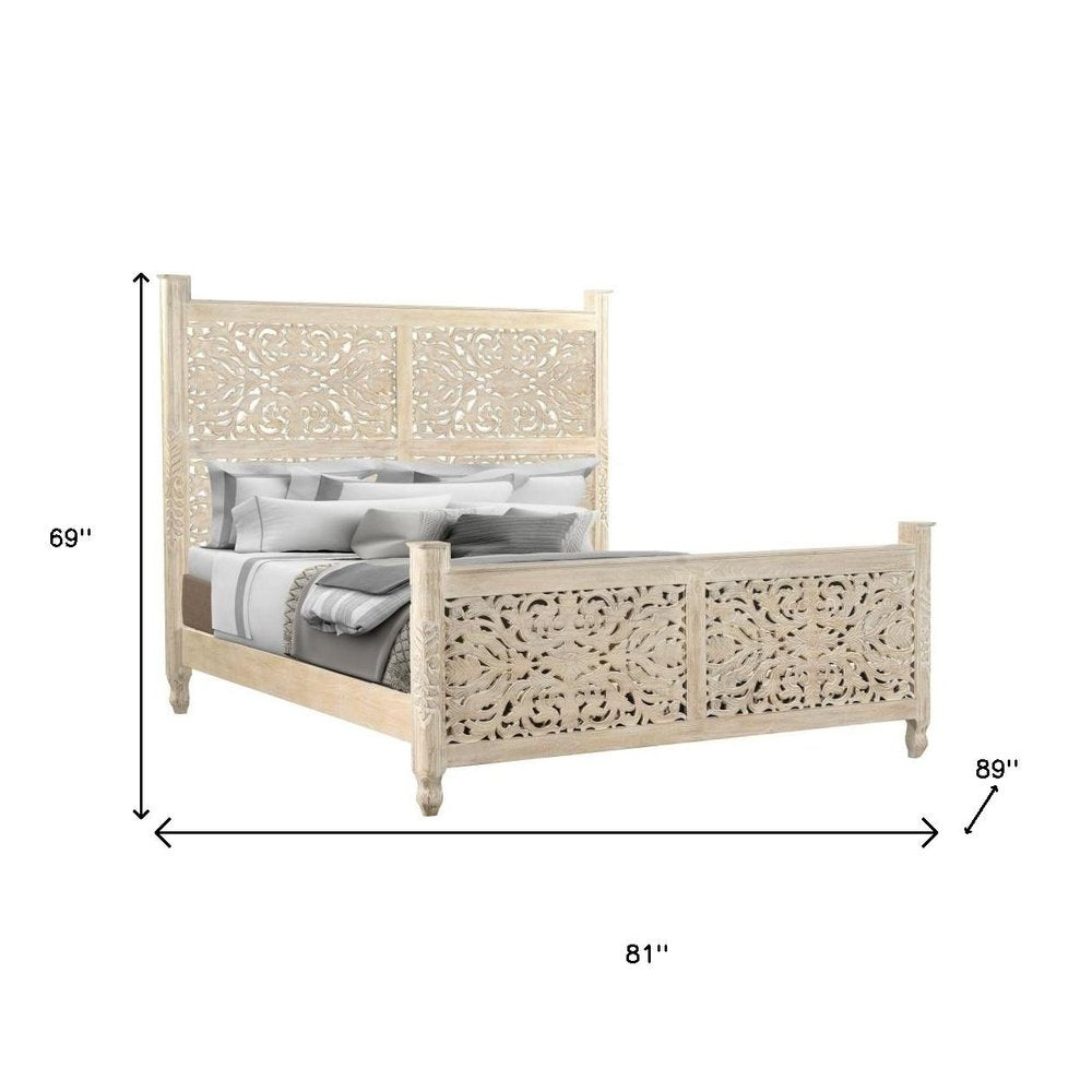 Three Piece White Solid Wood Bedroom Set on a white background