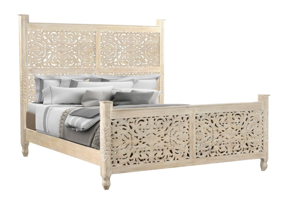 Three Piece White Solid Wood Bedroom Set on a white background