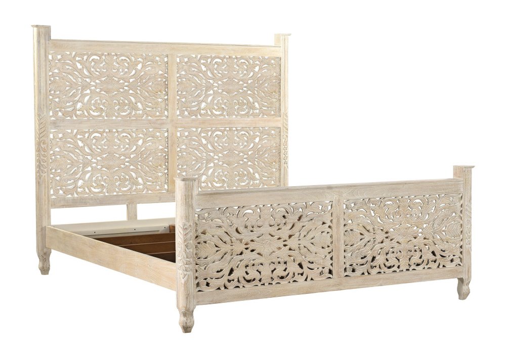 Three Piece White Solid Wood Bedroom Set on a white background