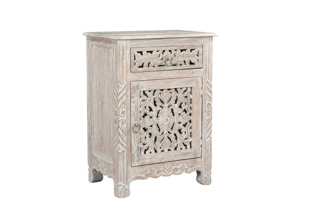 Three Piece White Solid Wood Bedroom Set on a white background