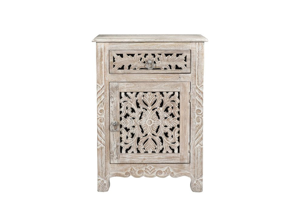 Three Piece White Solid Wood Bedroom Set on a white background