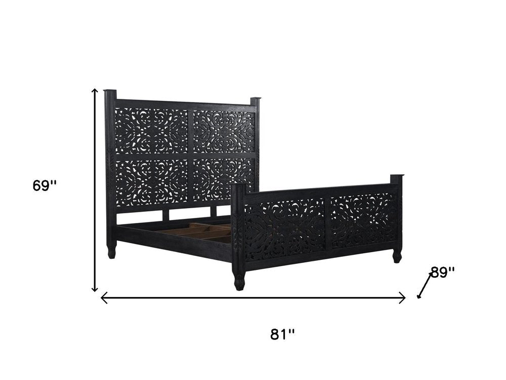Three Piece Black Solid Wood Bedroom Set on a white background