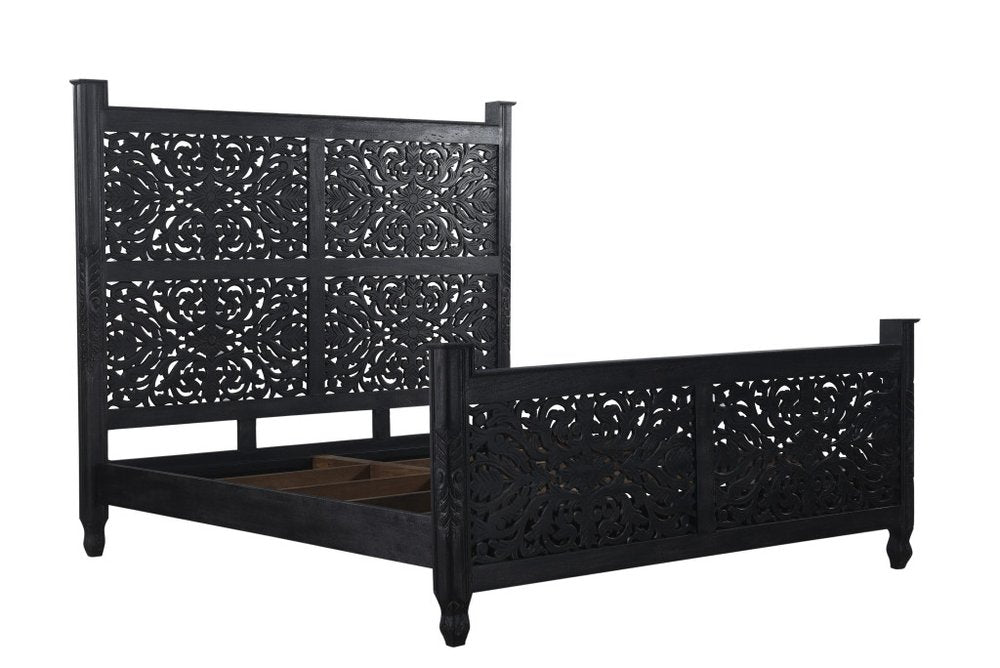 Three Piece Black Solid Wood Bedroom Set on a white background