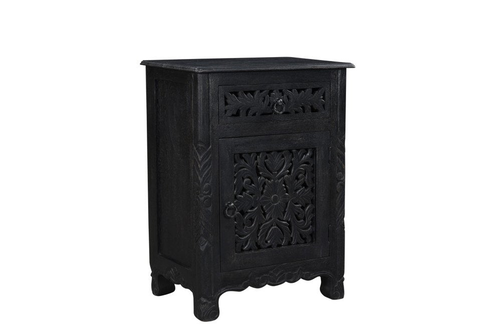 Three Piece Black Solid Wood Bedroom Set on a white background