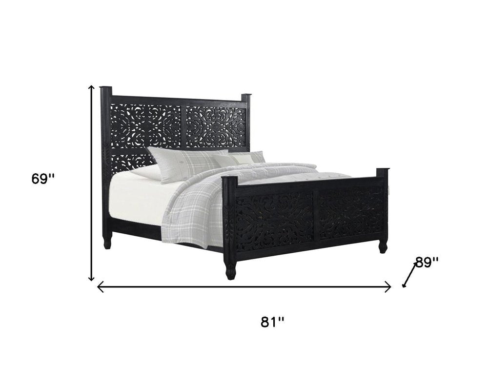 Three Piece Black Solid Wood Bedroom Set on a white background
