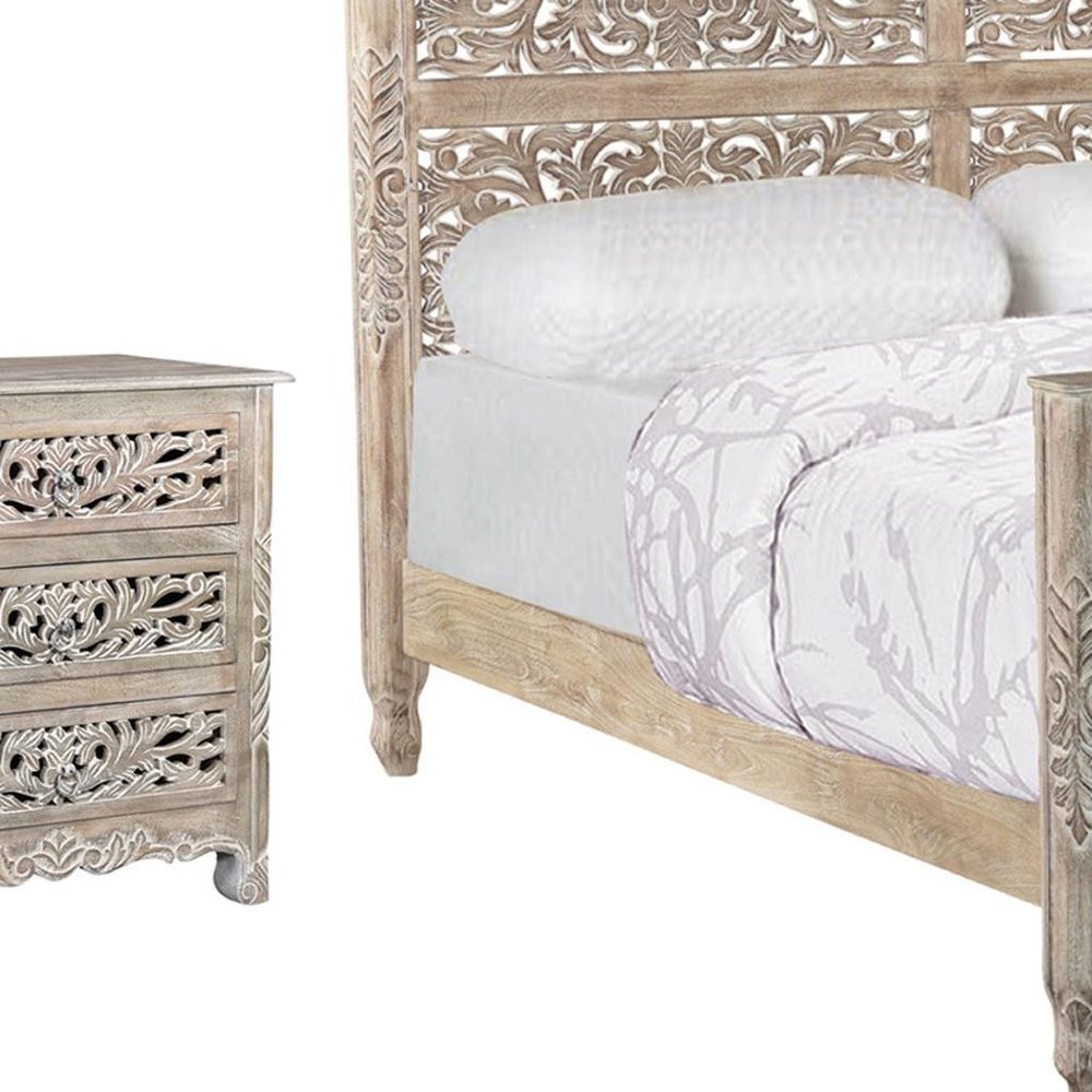 Three Piece Gray Solid Wood Bedroom Set on a white background