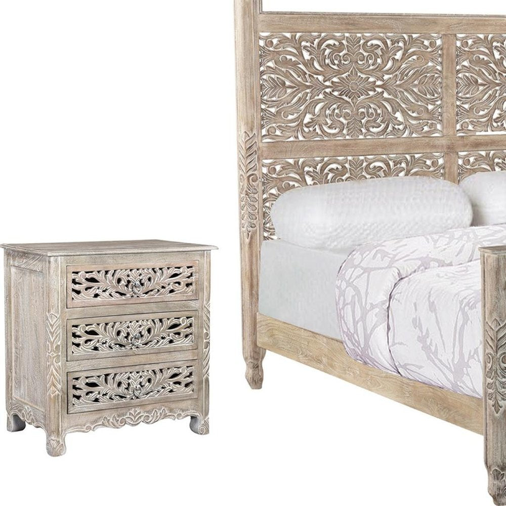 Three Piece Gray Solid Wood Bedroom Set on a white background