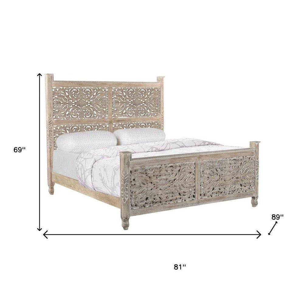 Three Piece Gray Solid Wood Bedroom Set on a white background