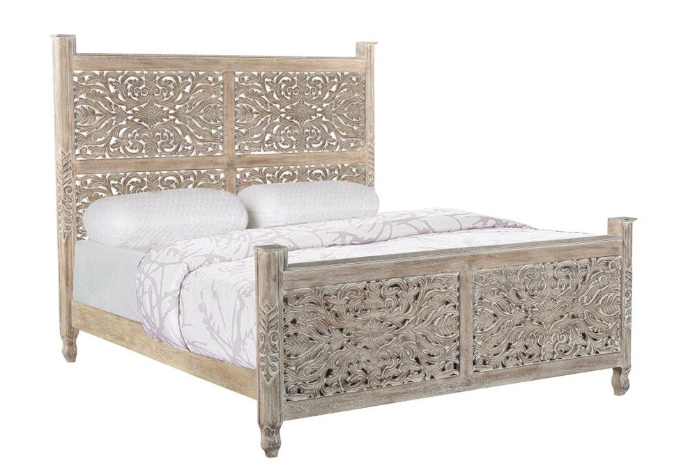 Three Piece Gray Solid Wood Bedroom Set on a white background