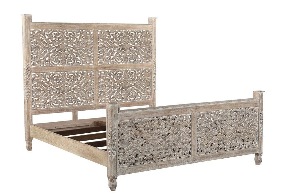 Three Piece Gray Solid Wood Bedroom Set on a white background