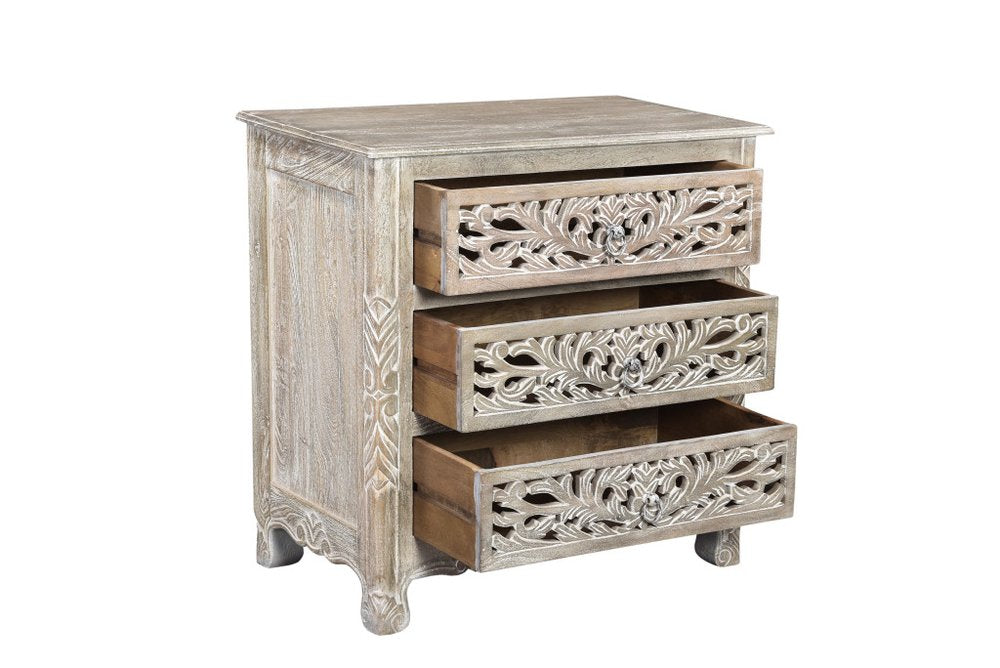 Three Piece Gray Solid Wood Bedroom Set on a white background