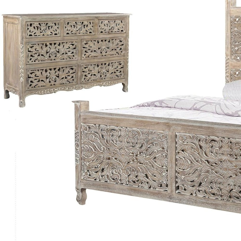Three Piece Gray Solid Wood Bedroom Set on a white background