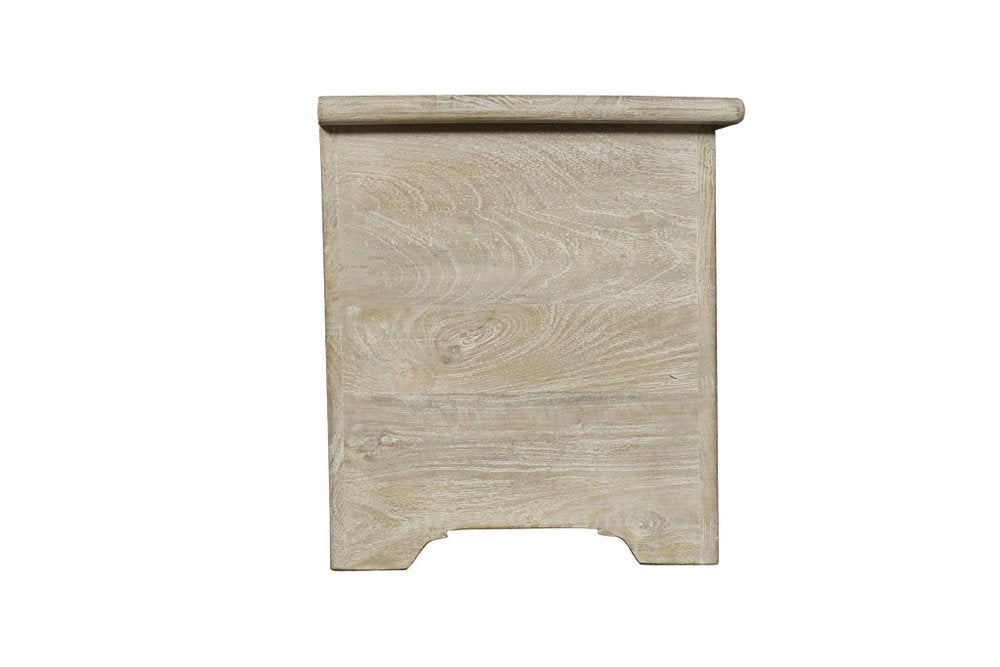52" Gray Solid Wood Floral Ottoman With Storage. Ottoman isolated on a plain white background, showing a wood surface.