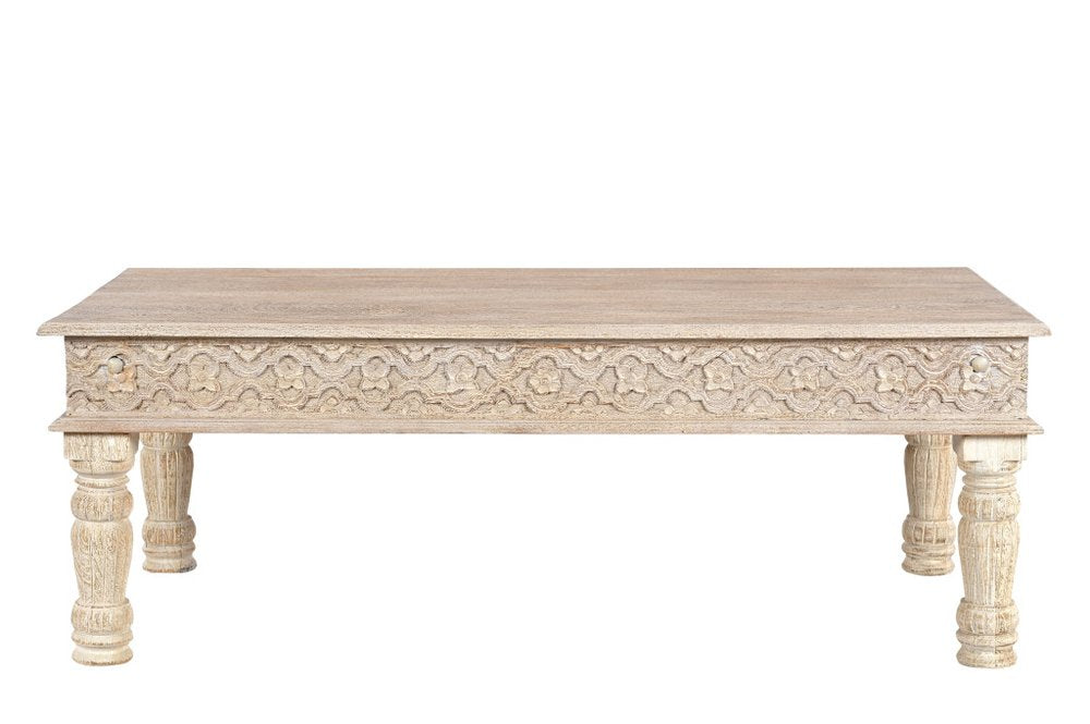 Set Of Three Natural Solid Wood Distressed Coffee Table