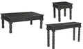 Set Of Three Black Solid Wood Distressed Coffee Table on a white background