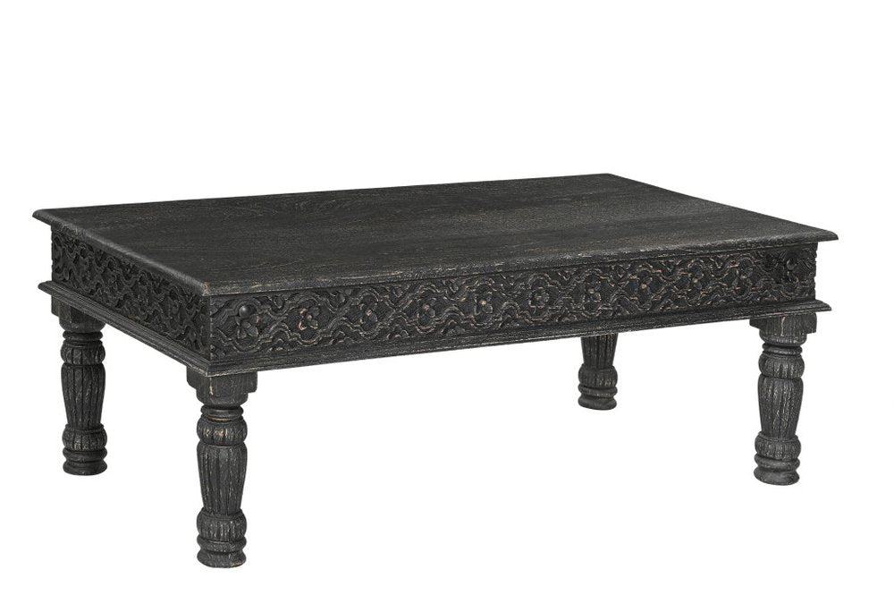 Set Of Three Black Solid Wood Distressed Coffee Table on a white background