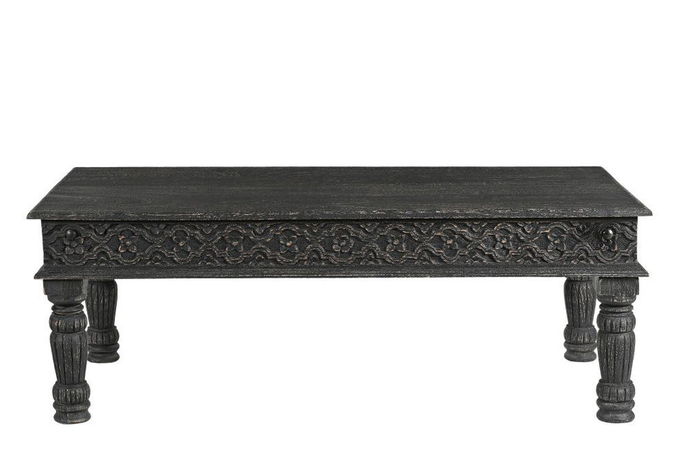 Set Of Three Black Solid Wood Distressed Coffee Table on a white background