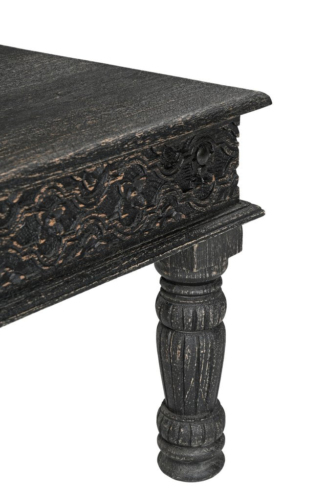 Set Of Three Black Solid Wood Distressed Coffee Table on a white background