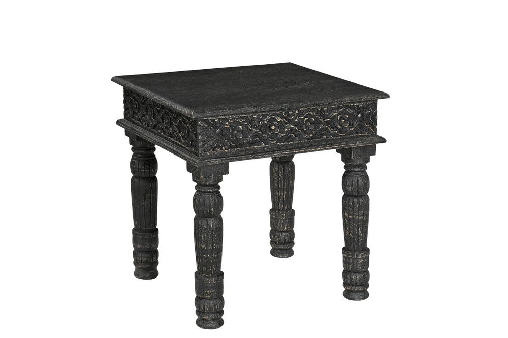 Set Of Three Black Solid Wood Distressed Coffee Table on a white background