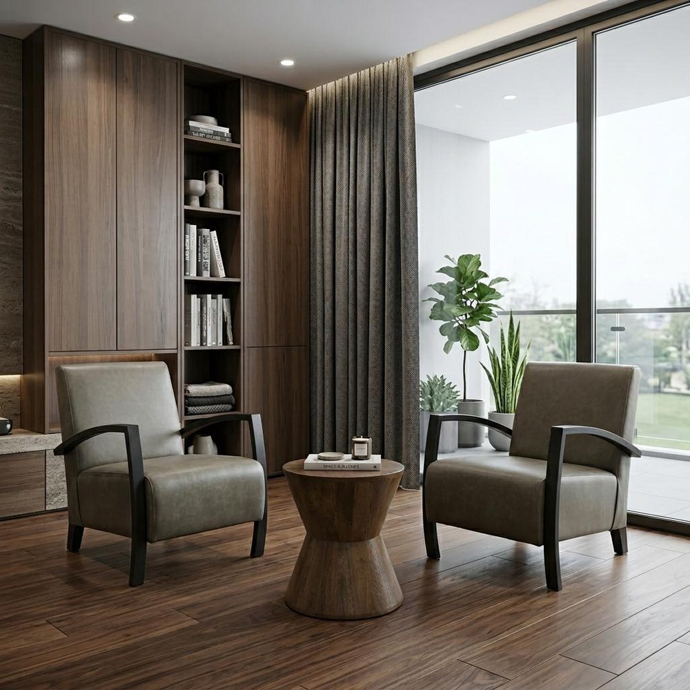 Set of Three Brown Solid Wood Round Solid Furniture Set - 18.00" H x 16.00" W x 16.00" D in a home interior