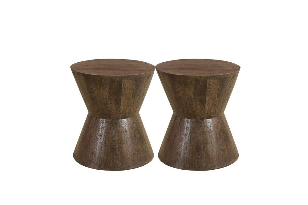 Set of Three Brown Solid Wood Round Solid Furniture Set - 18.00" H x 16.00" W x 16.00" D on a white background