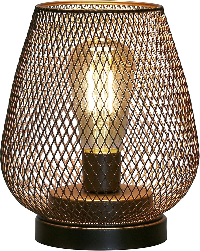 7" Black Battery Operated Novelty Bedside Lamp With Pierced Cone Shade