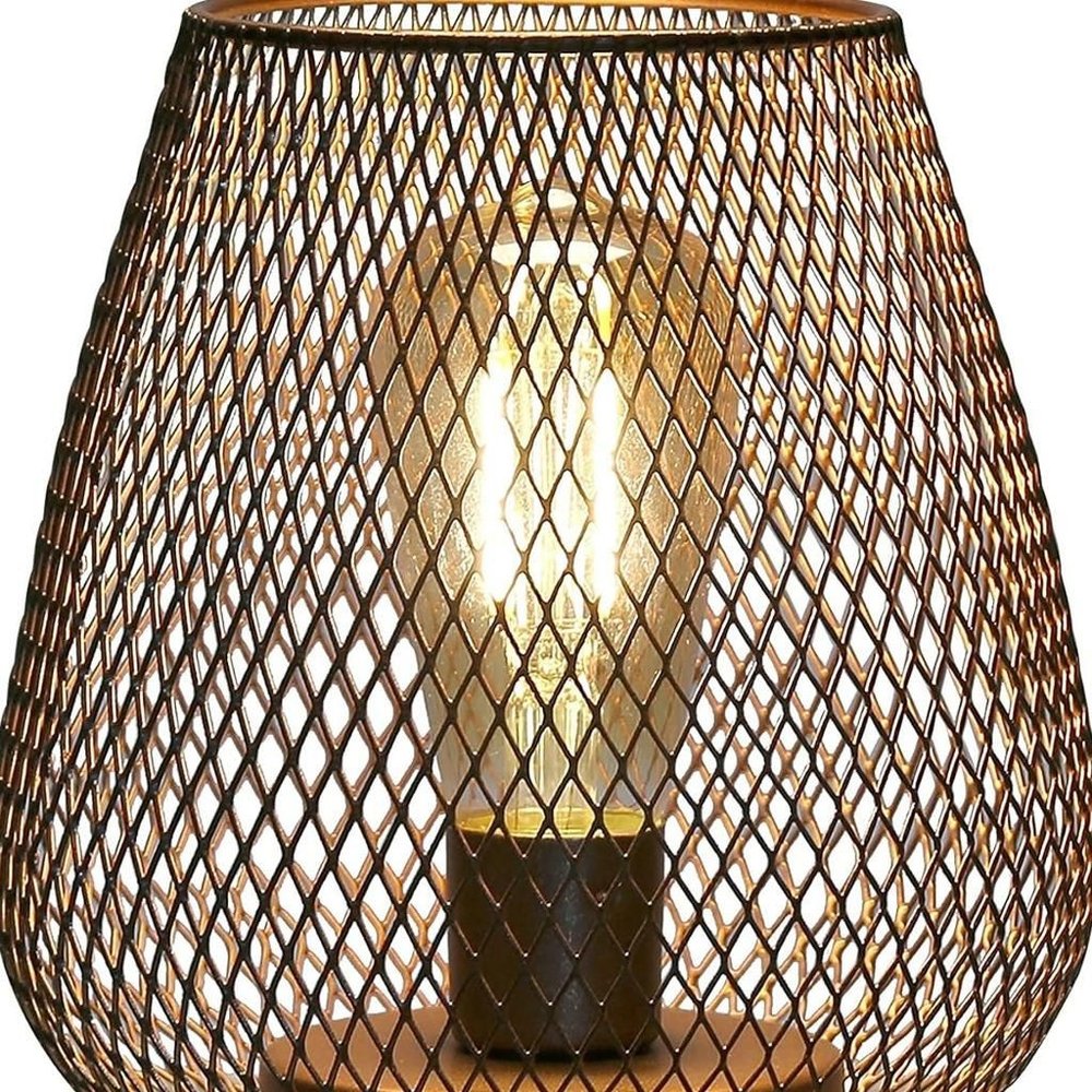 7" Black Battery Operated Novelty Bedside Lamp With Pierced Cone Shade