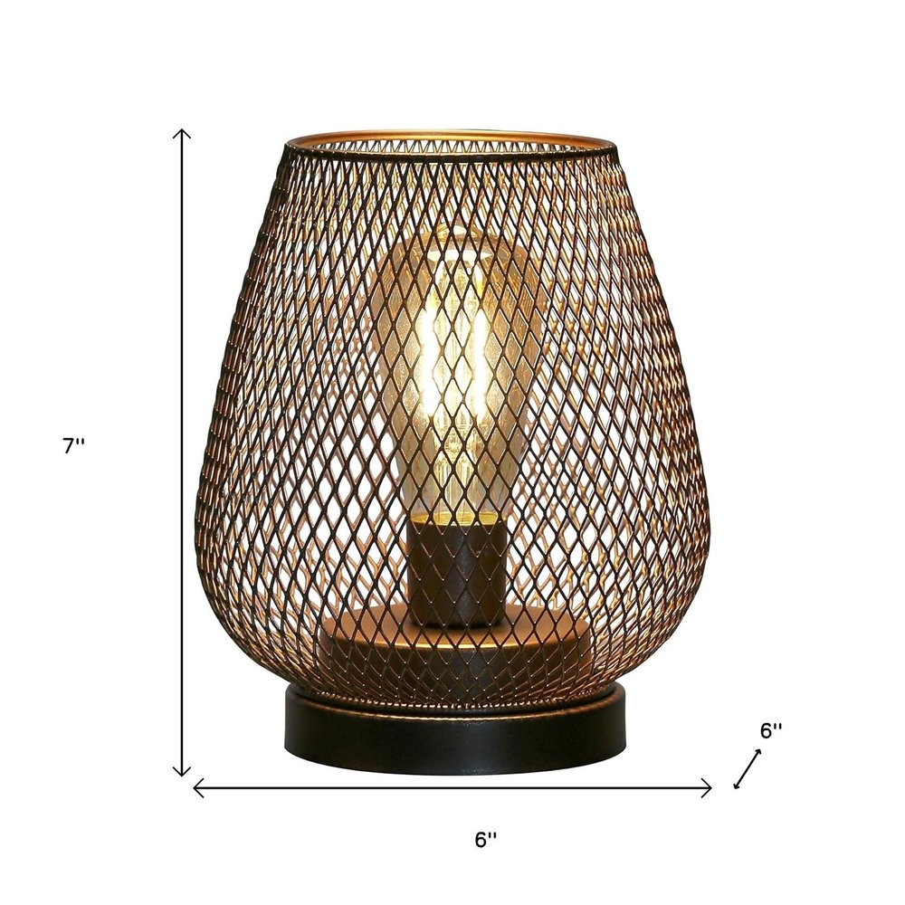 7" Black Battery Operated Novelty Bedside Lamp With Pierced Cone Shade