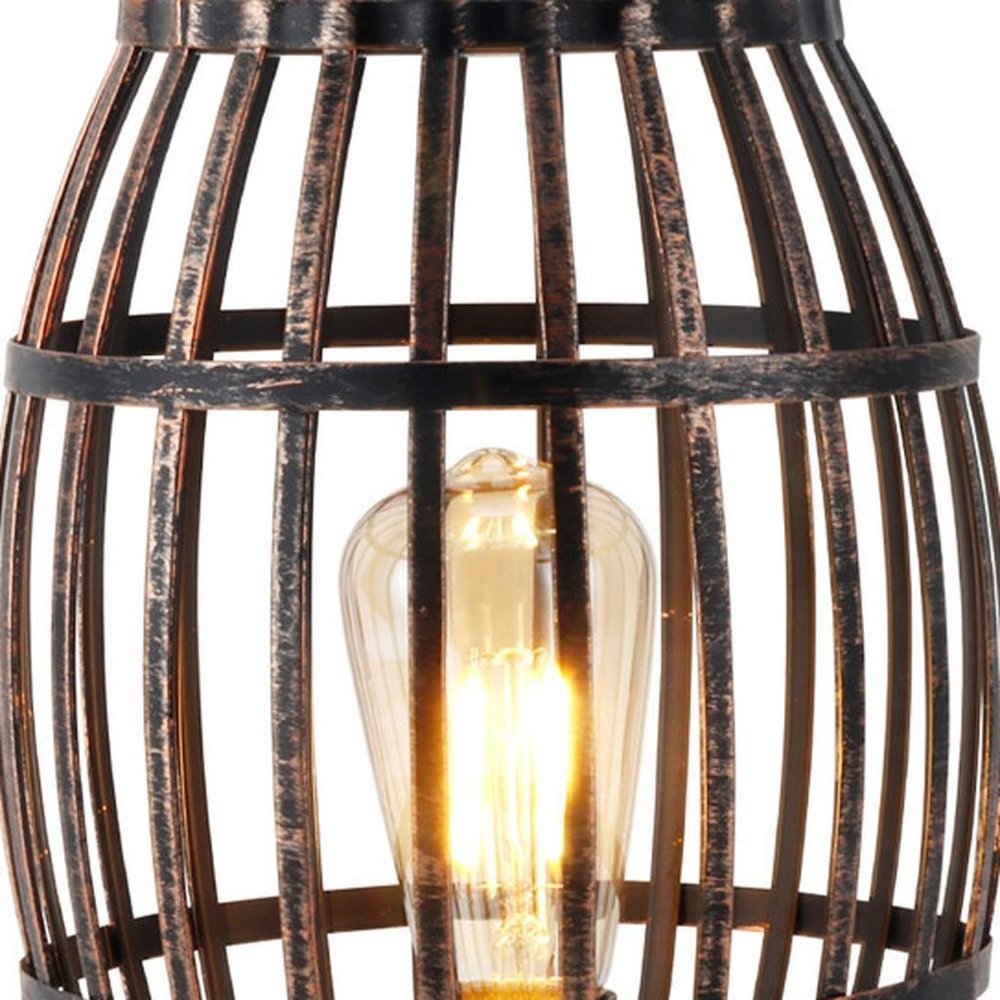 8" Black Battery Operated Novelty Bedside Lamp With Cage Shade on a white background