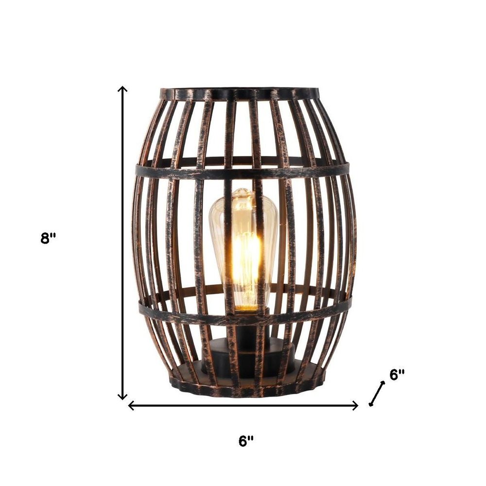 8" Black Battery Operated Novelty Bedside Lamp With Cage Shade on a white background