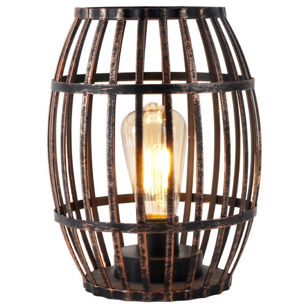 8" Black Battery Operated Novelty Bedside Lamp With Cage Shade on a white background