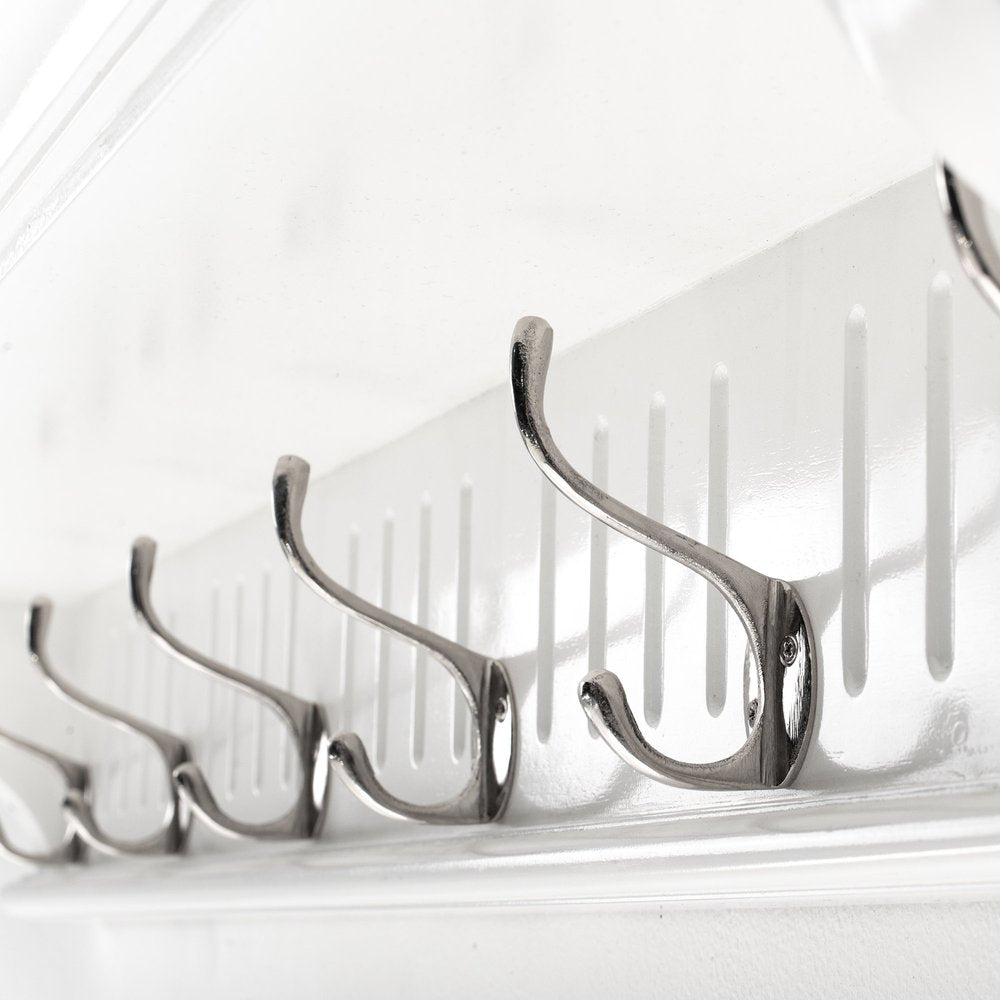 Six Hook 39" White Solid Wood Wall Mount Coat Rack