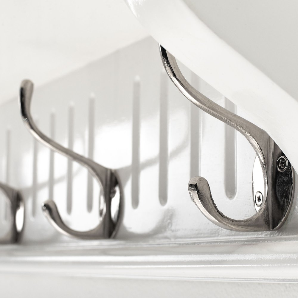 Six Hook 39" White Solid Wood Wall Mount Coat Rack