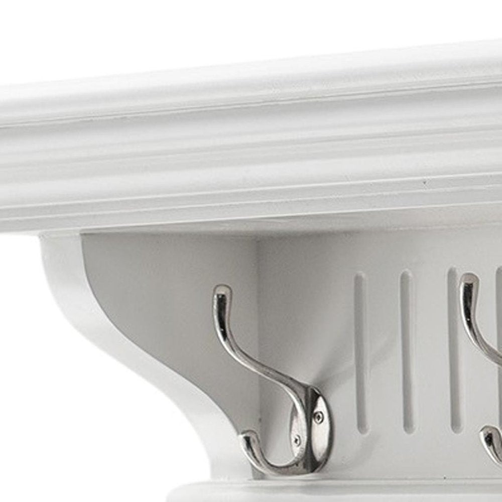 Six Hook 39" White Solid Wood Wall Mount Coat Rack - with Six Hooks on a white background