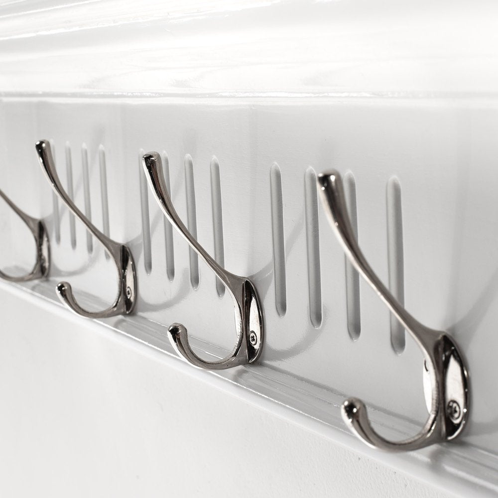 Four Hook 28" White Solid Wood Wall Mount Coat Rack - 7.87" H x 27.56" W x 3.94" D