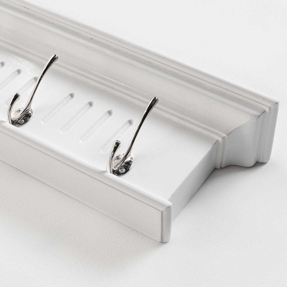 Four Hook 28" White Solid Wood Wall Mount Coat Rack - 7.87" H x 27.56" W x 3.94" D