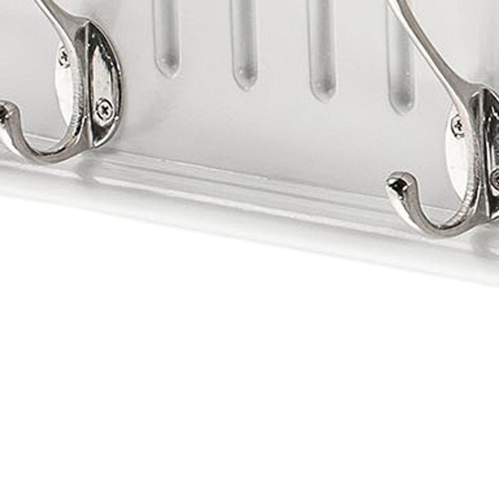 Four Hook 28" White Solid Wood Wall Mount Coat Rack on a white background