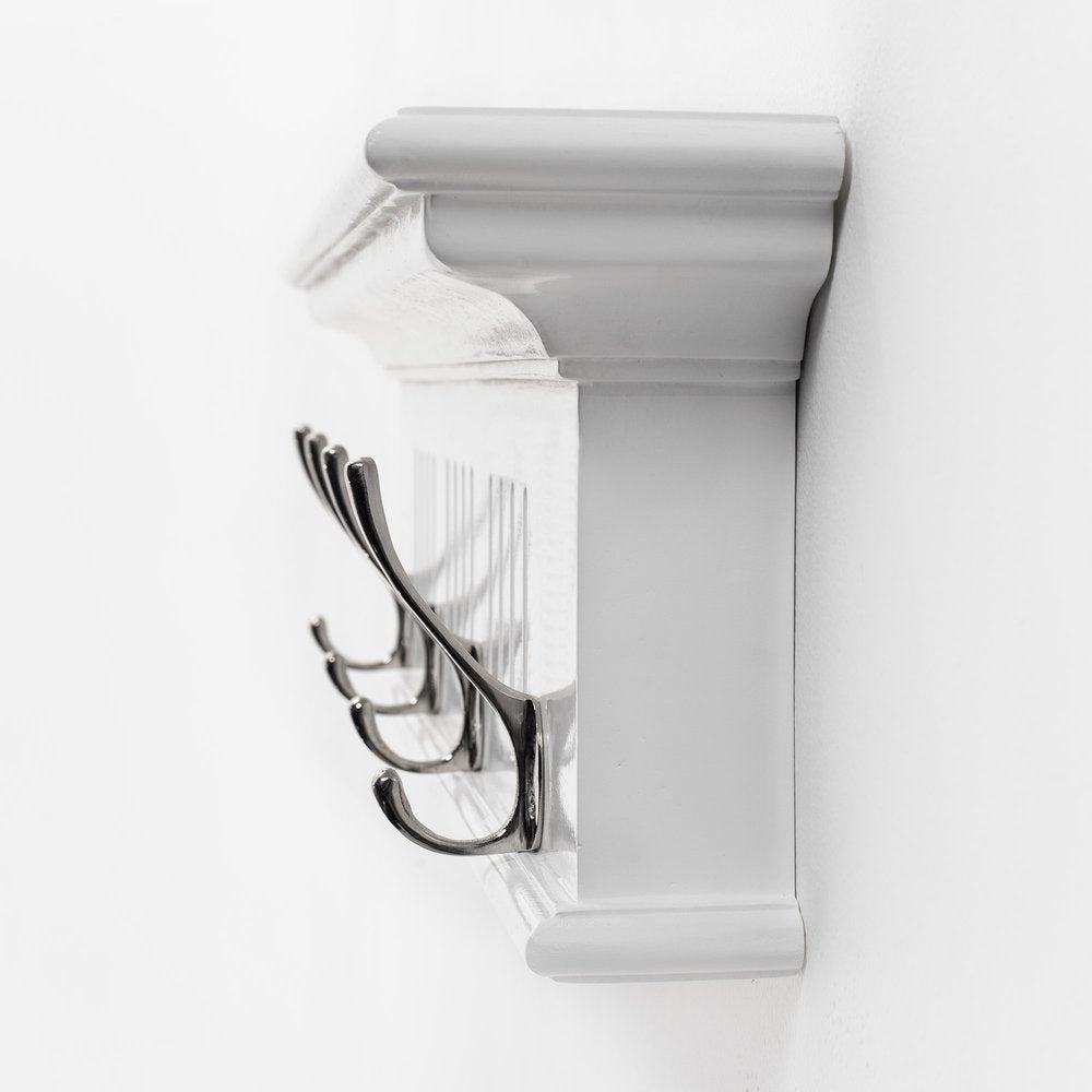 Four Hook 28" White Solid Wood Wall Mount Coat Rack - 7.87" H x 27.56" W x 3.94" D