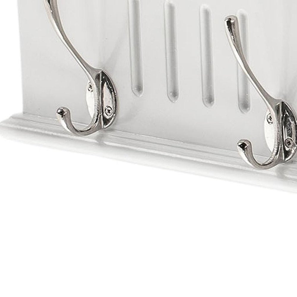 Four Hook 28" White Solid Wood Wall Mount Coat Rack on a white background