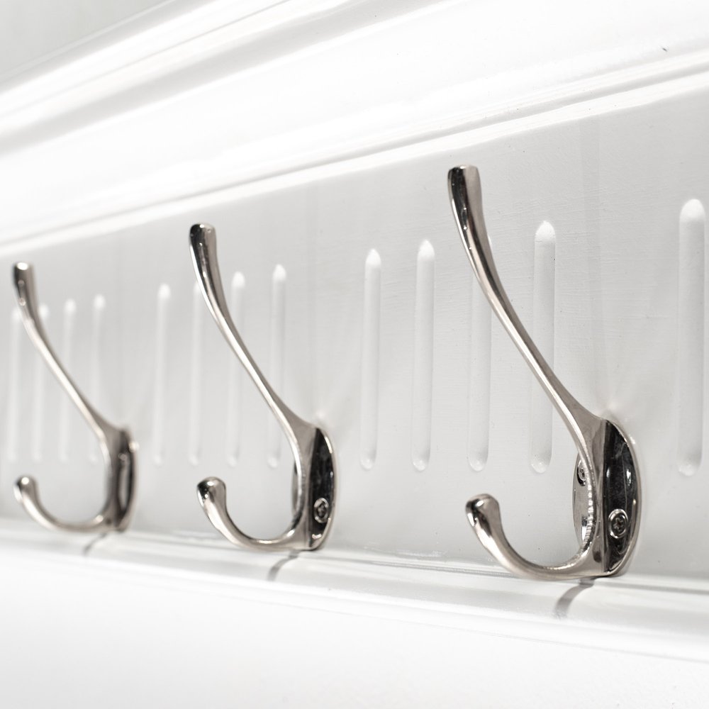 Eight Hook 51" White Solid Wood Wall Mount Coat Rack - with White Finish