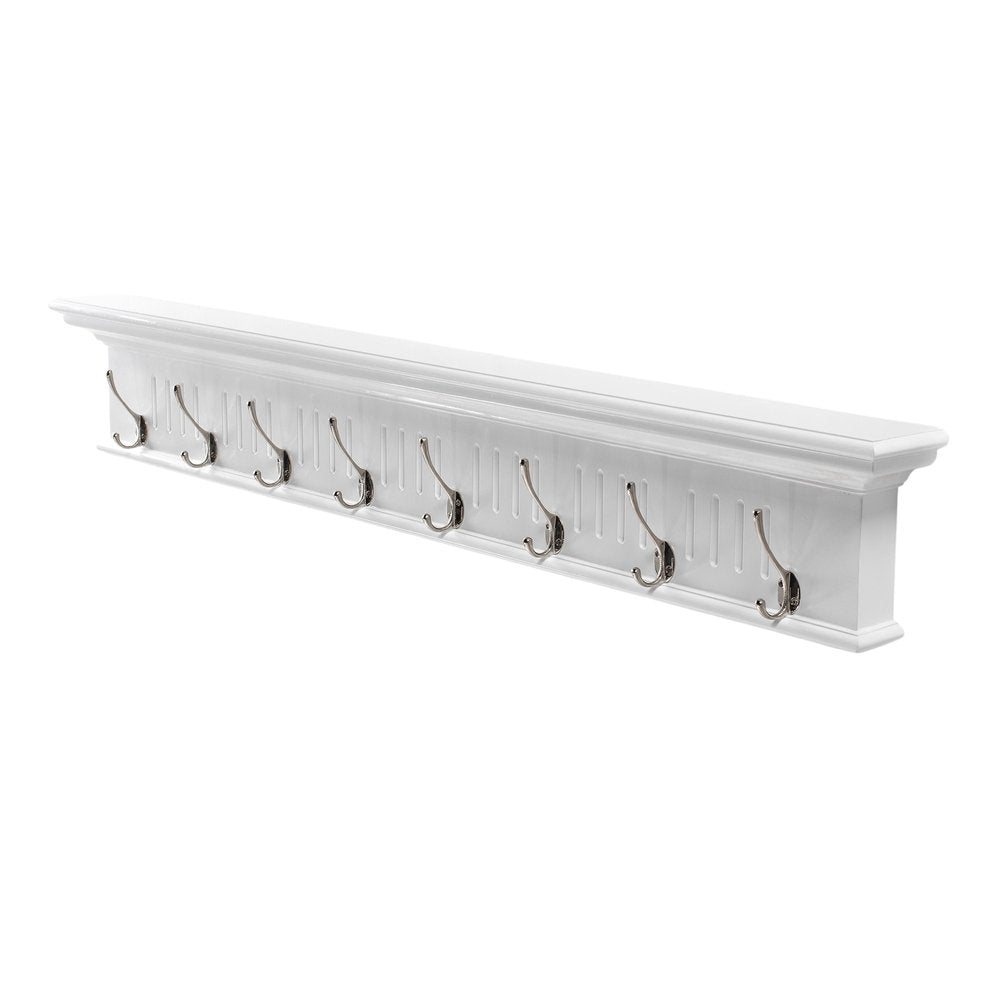 Eight Hook 51" White Solid Wood Wall Mount Coat Rack - with White Finish
