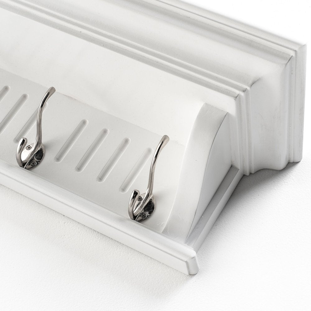 Four Hook 28" White Solid Wood Wall Mount Coat Rack - 7.87" H x 27.56" W x 8.27" D