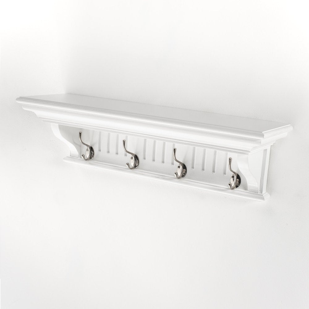 Four Hook 28" White Solid Wood Wall Mount Coat Rack - 7.87" H x 27.56" W x 8.27" D