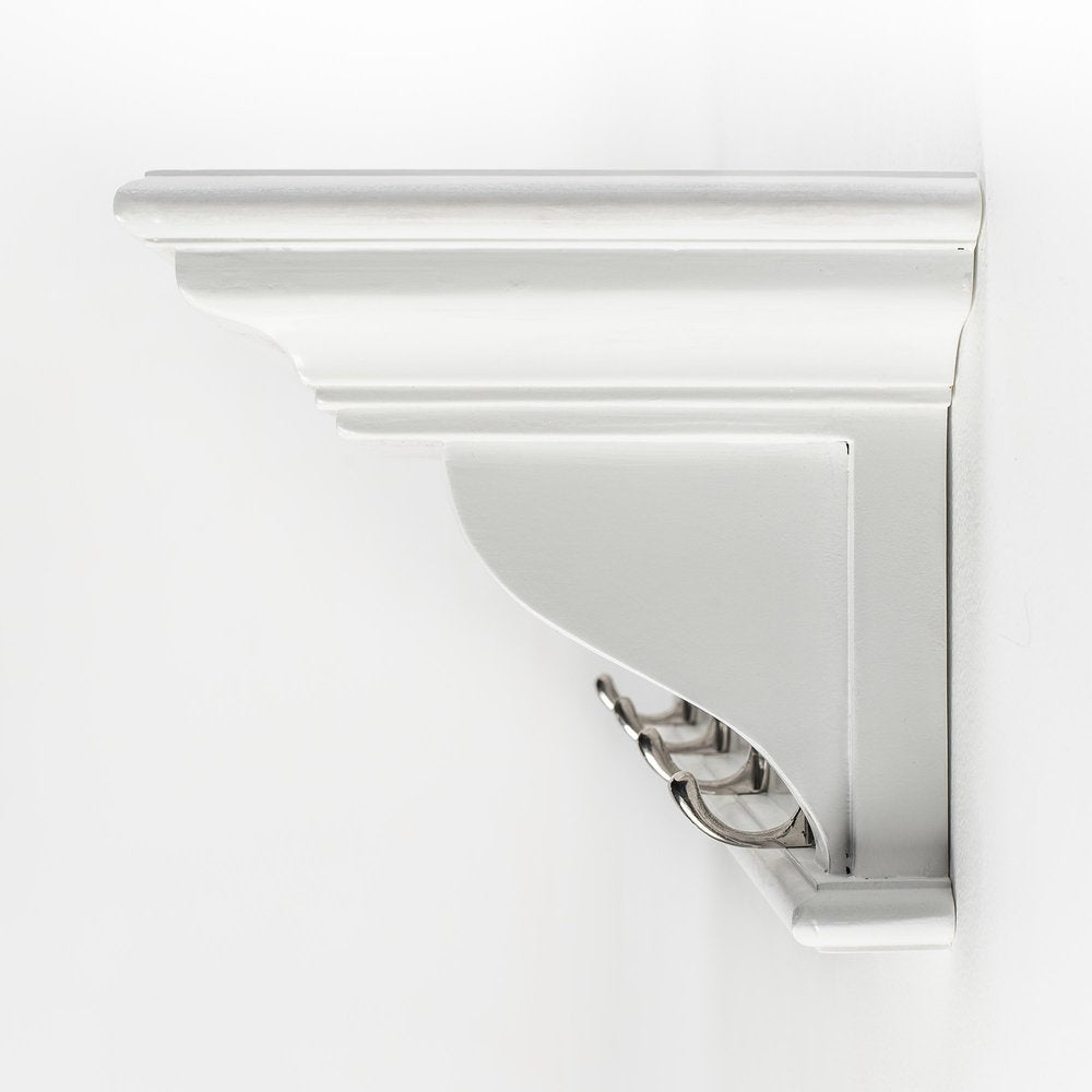 Four Hook 28" White Solid Wood Wall Mount Coat Rack - 7.87" H x 27.56" W x 8.27" D